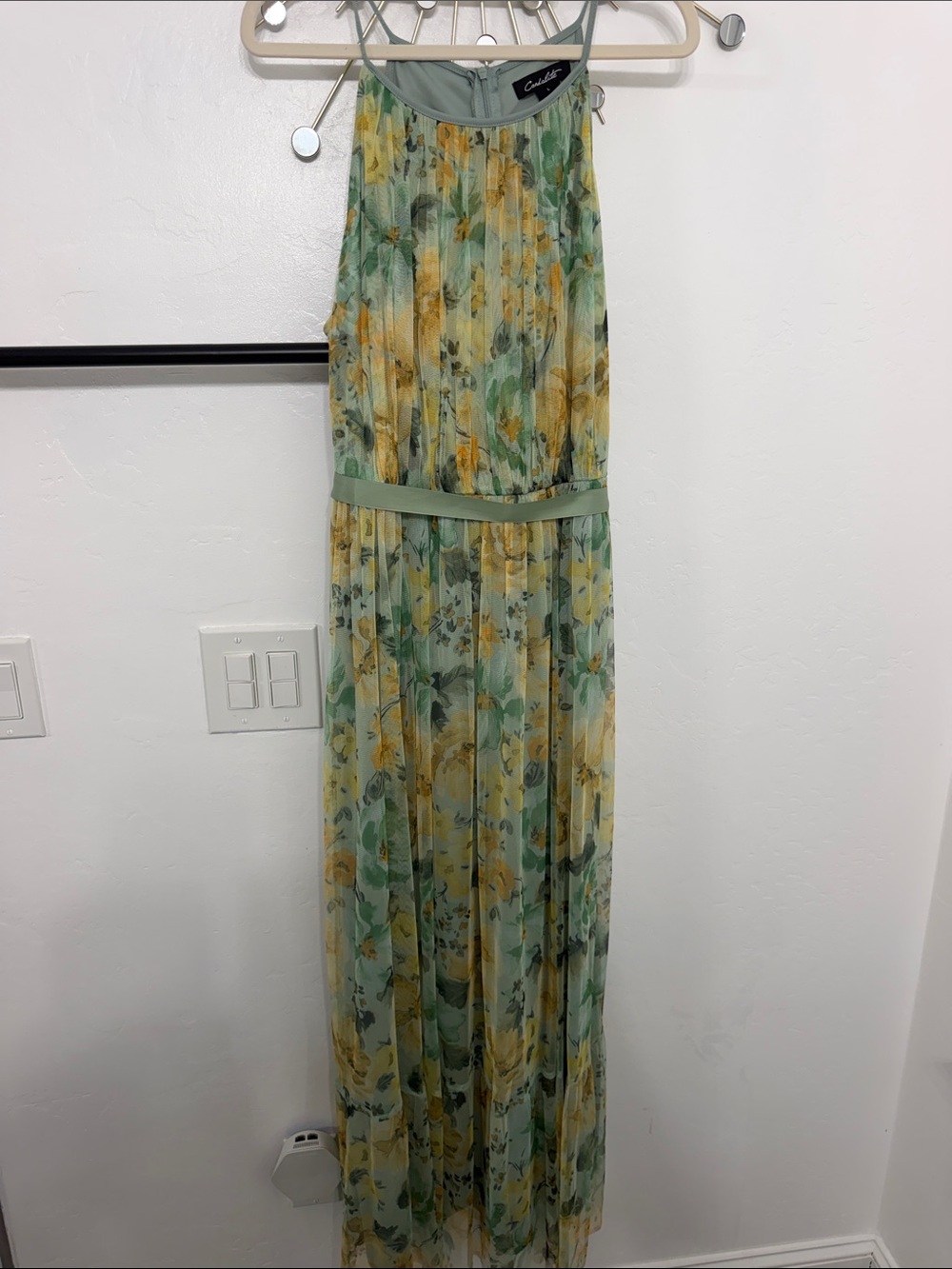 Chiffon Floral Maxi Dress in Sage and Yellow by Candie's